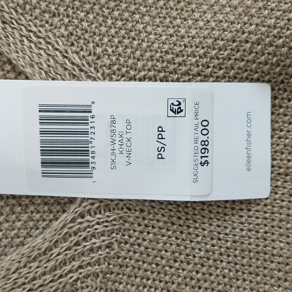 NWT Eileen Fisher Khaki V-Neck Organic Linen Top Petite Small - Picture 5 of 6